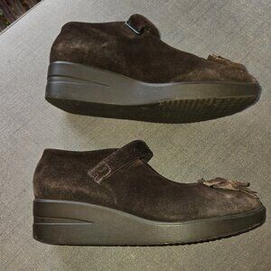 RUCOLINE Women's Italian Wedge Mary Jane Brown Suede 90's Vintage Comfort